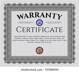 Grey Retro Warranty Certificate template. Vector illustration. Easy to print. Money Pattern. 