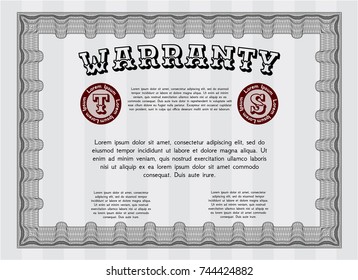 Grey Retro Warranty Certificate template. Money style design. With complex linear background. Detailed. 