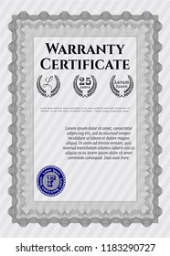 Grey Retro Warranty template. Artistry design. With complex linear background. Vector illustration. 