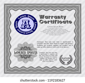 Grey Retro Warranty template. Artistry design. With guilloche pattern. Detailed. 