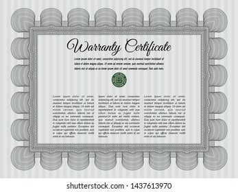 Grey Retro Warranty template. With complex linear background. Detailed. Money design. 