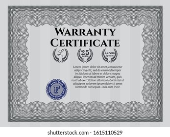 Grey Retro Warranty template. With complex linear background. Vector illustration. Modern design. 