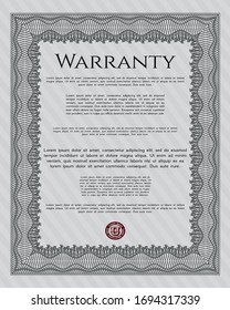 Grey Retro Warranty template. With complex linear background. Money style design. Vector illustration. 