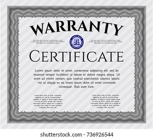 Grey Retro Warranty template. With complex linear background. Artistry design. Detailed. 