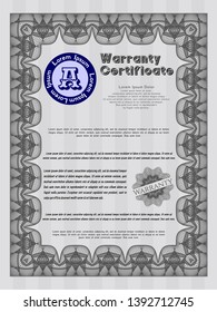 Grey Retro Warranty template. Good design. Detailed. With guilloche pattern and background. 