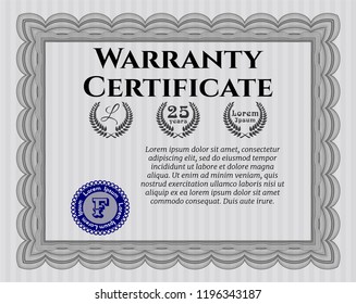 Grey Retro Warranty template. Lovely design. With great quality guilloche pattern. Detailed. 