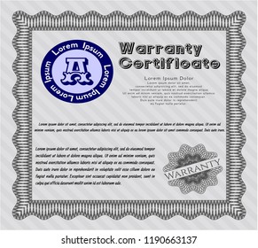 Grey Retro Warranty template. Printer friendly. Detailed. Money style design. 