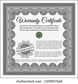  Grey Retro Warranty template. Vector illustration. With guilloche pattern and background. Lovely design. 