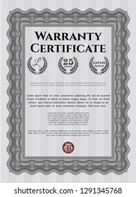 Grey Retro Warranty template. Vector illustration. With guilloche pattern. Money style design. 