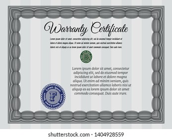 Grey Retro Warranty template. Vector illustration. With great quality guilloche pattern. Money Pattern. 