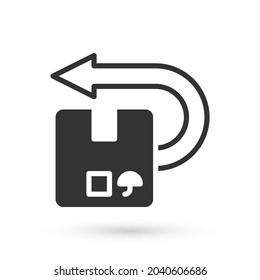 Grey Return cardboard box icon isolated on white background. Box, package, parcel sign. Delivery and packaging.  Vector