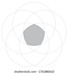 Grey Reuleaux pentagon on white background. Pentagon with constant width. Vector illustration. Reuleaux polygon. Curve of constant width