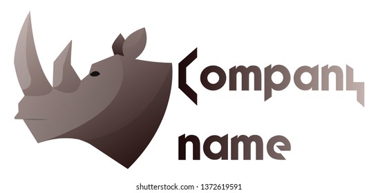 Grey rhino head next to a blank space for text simple logo vector illustration on a white background