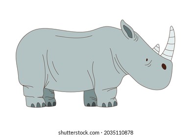 Grey Rhinoceros with Horn as African Animal Vector Illustration