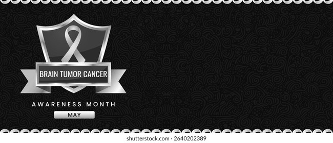 Grey ribbon awareness graphic for International Brain Tumor cancer Awareness Month banner.