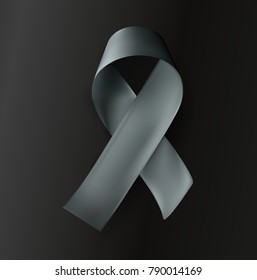 Grey ribbon on black background, vector illustration.