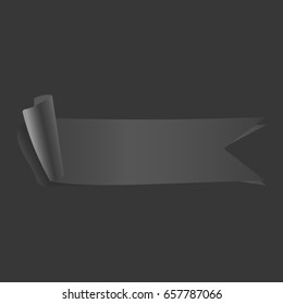 Grey ribbon vector eps10. Black Ribbon with reflection on black background.