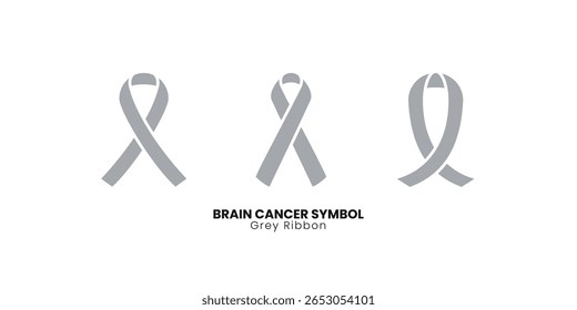 Grey ribbon vector icons for brain cancer awareness. Ideal for medical, healthcare, and support-related graphic design projects