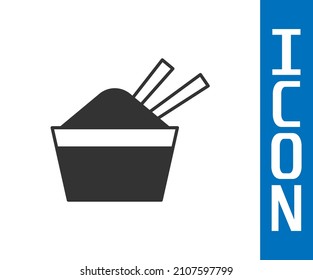 Grey Rice in a bowl with chopstick icon isolated on white background. Traditional Asian food.  Vector