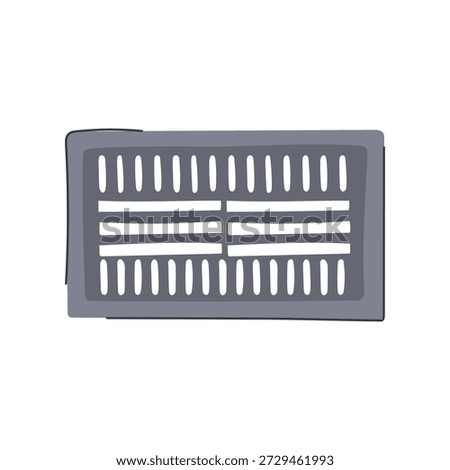 Grey road drain, also known as a gully or storm sewer grate, channeling rainwater and surface runoff, preventing street flooding and managing wastewater systems