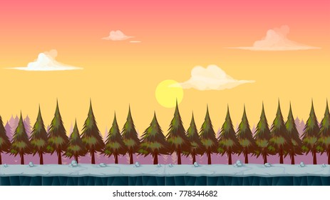 Grey road in front of trees and its silhouettes. Background for creating your own scenery for game.