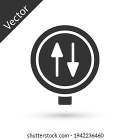 Señal Gray Road que advierte sobre un icono de tráfico de dos vías aislado en fondo blanco. Vector