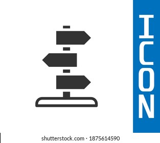 Grey Road traffic sign. Signpost icon isolated on white background. Pointer symbol. Isolated street information sign. Direction sign.  Vector