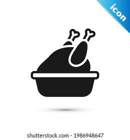 Grey Roasted turkey or chicken icon isolated on white background.  Vector