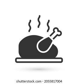 Grey Roasted turkey or chicken icon isolated on white background.  Vector