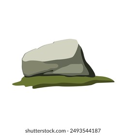 Grey rock on mossy ground vector illustration, lichen stone rock vector art, moss rock stone clip art image 