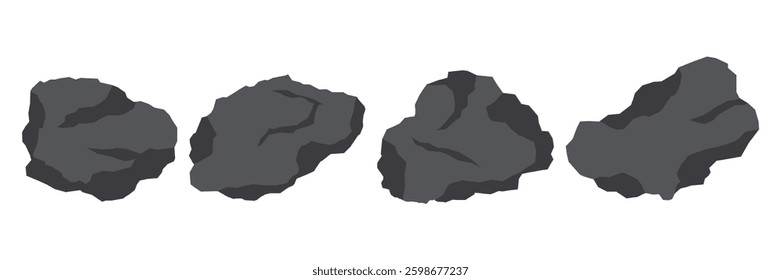 Grey rock specimen vector set. Stone samples.	