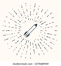 Grey Rocket icon isolated on beige background. Abstract circle random dots. Vector Illustration