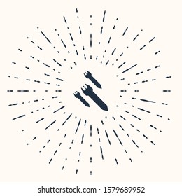 Grey Rocket icon isolated on beige background. Abstract circle random dots. Vector Illustration