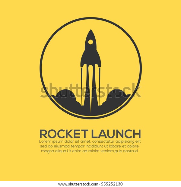 グレイのロケットの打ち上げのロゴベクター画像ベクターイラスト黄色い背景 のベクター画像素材 ロイヤリティフリー