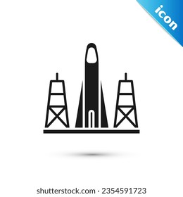 Grey Rocket launch from the spaceport icon isolated on white background. Launch rocket in space.  Vector Illustration