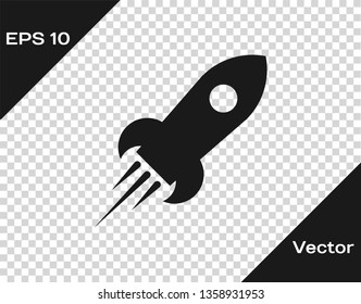 Grey Rocket ship with fire icon isolated on transparent background. Space travel. Vector Illustration
