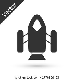 Icono de barco de cohete gris aislado en fondo blanco. Viaje espacial.  Vector
