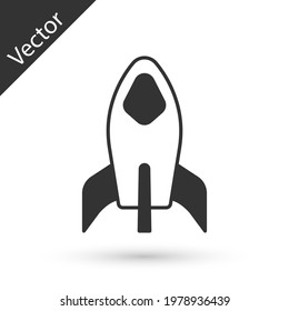 Grey Rocket ship icon isolated on white background. Space travel.  Vector
