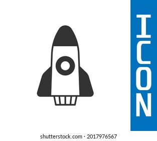 Grey Rocket ship icon isolated on white background. Space travel.  Vector