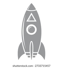 Grey rocket ship icon with triangle and circle