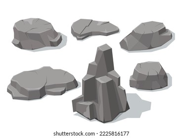 rocas grises y piedras de diferentes formas aisladas en fondo blanco