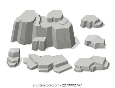 grey rocks and stones elements different shapes isolated on white background