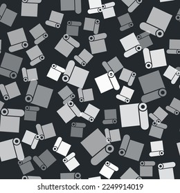 Grey Roll of paper icon isolated seamless pattern on black background.  Vector