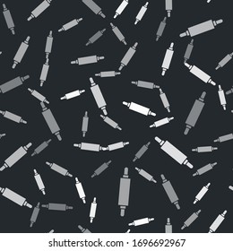 Grey Rolling pin icon isolated seamless pattern on black background. Vector Illustration