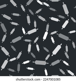 Grey Rolling pin icon isolated seamless pattern on black background.  Vector
