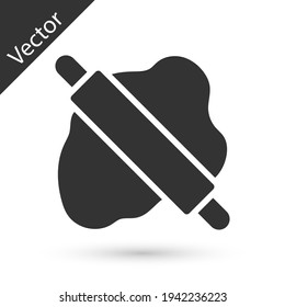 Grey Rolling pin on dough icon isolated on white background. Vector
