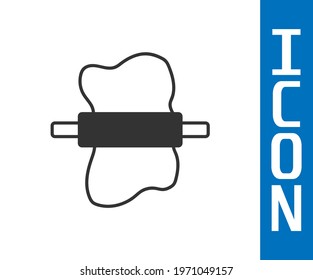 Grey Rolling pin on dough icon isolated on white background.  Vector