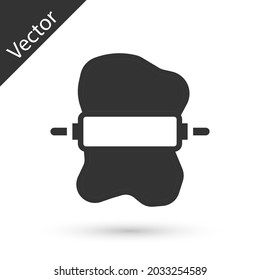 Grey Rolling pin on dough icon isolated on white background.  Vector