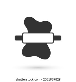 Grey Rolling pin on dough icon isolated on white background.  Vector