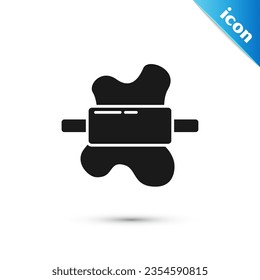 Grey Rolling pin on dough icon isolated on white background.  Vector